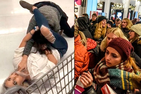 Mağazada biabırçılıq - "Qara Cümə"də qadınlar saçyolduya çıxdılar