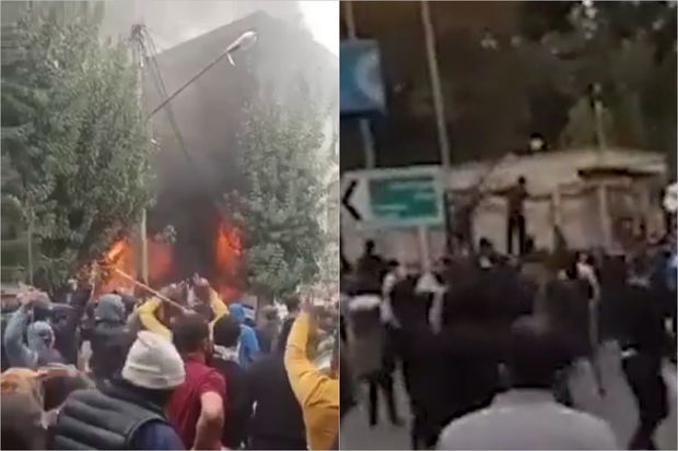 İranda etirazçılar icra hakimiyyətinin binasını yandırdılar - VİDEO
