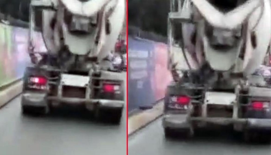 Təcili yardıma yol verməyən betonqarışdıran maşınının sürücüsü sementi yola tökdü - ANBAAN VİDEO