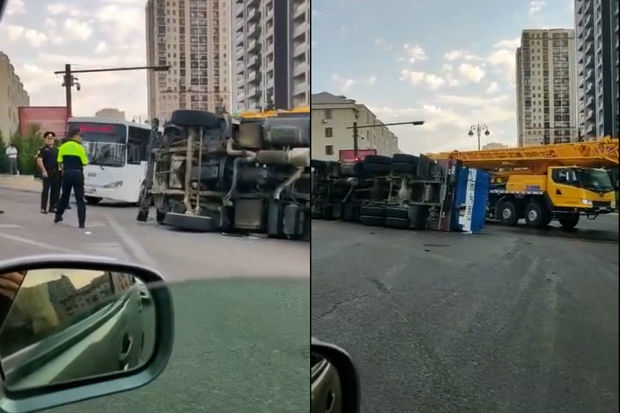 Bakıda ağır qəza: “KamAZ” aşdı - VİDEO