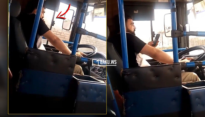 Bakıda daha bir sürücü avtobusu telefonla danışa-danışa sürdü - VİDEO