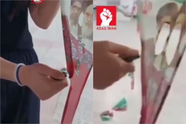İranda məktəblilərin etirazı: Xomeyni və Xameneinin şəkilləri olan bayraqlar yandırıldı - VİDEO