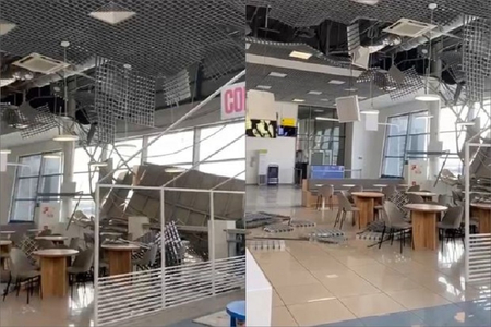 Rusiyada Beynəlxalq aeroportda tavan uçub - VİDEO