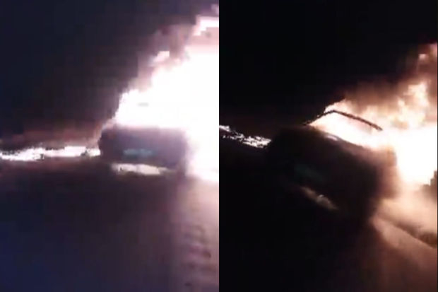 İran hökumətinin muzdluları yanacaq daşıyan şəxsin avtomobilini atəşə tutublar - VİDEO