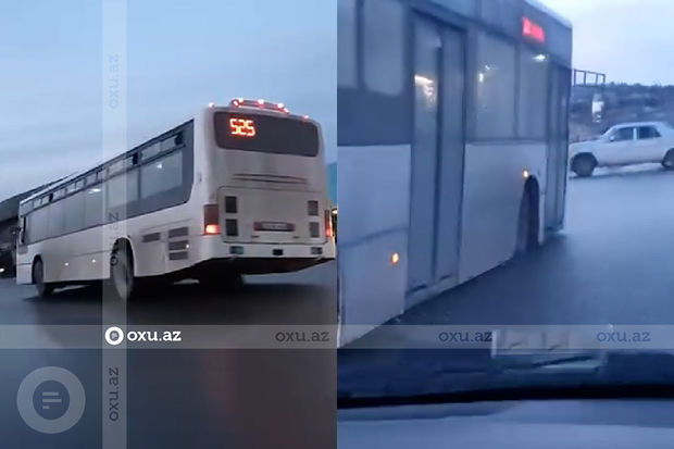 Bakıda sərnişin avtobusu təhlükə saçdı - VİDEO