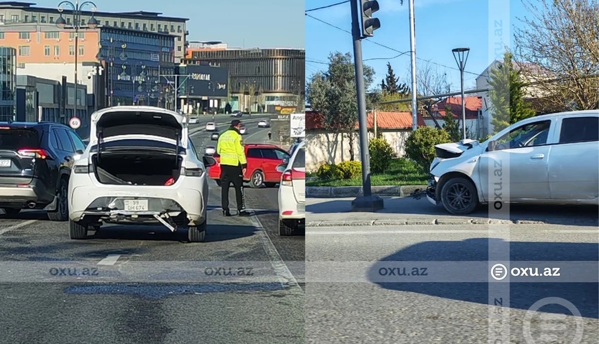 Bakıda iki avtomobil TOQQUŞUB - FOTO