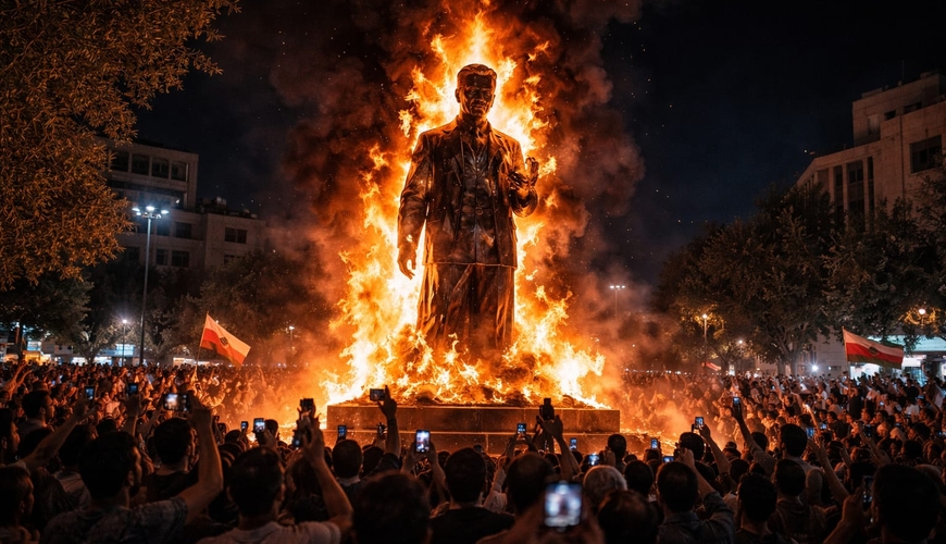 İrana od qoyurlar: Qasım Süleymaninin abidəsi yandırıldı - VİDEO