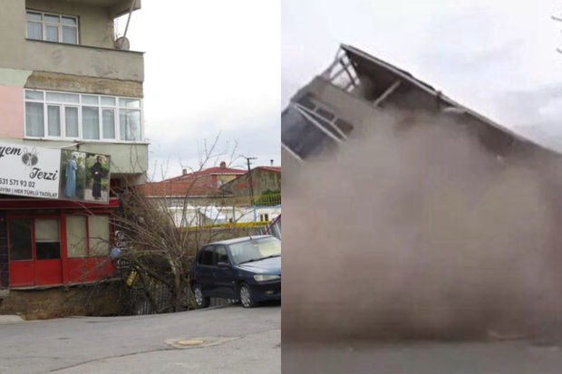 İstanbulda metro inşaatı zamanı yol çökdü: Ardınca iki bina aşdı - FOTO/VİDEO