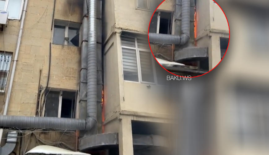 Bakıda binada ölüm təhlükəsi, bir anda alov qalxdı - VİDEO