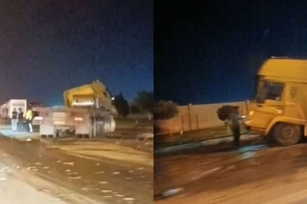 Qaradağ yolunda qəza: Yük avtomobili beton maneələrə çırpıldı - VİDEO