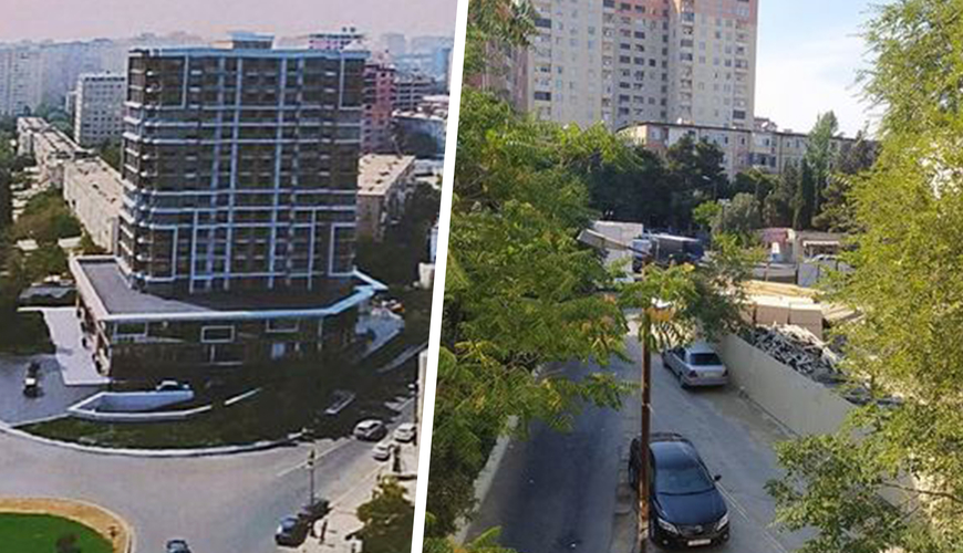 Bakıda çoxmərtəbəli bina tikmək üçün ağaclar məhv edildi - FOTO